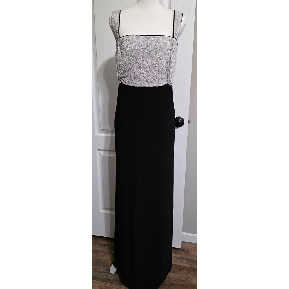 R&M Richards Gown Women 18W Black Silver Lace Sequin Formal Maxi Dress MOB MOG